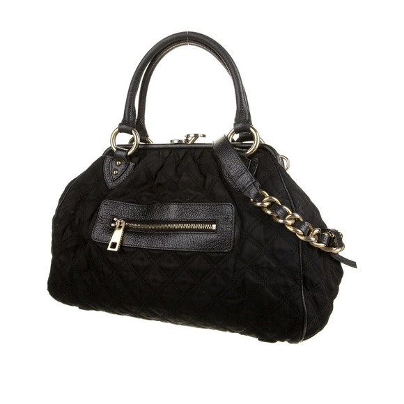 Marc Jacobs black Nylon With‎ Leather Trim quilted Stam Satchel Shoulder Bag - Picture 1 of 10
